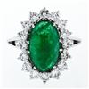 Image 6 : French 18K Gold Platinum 6.21 ctw GIA Cabochon Emerald Diamond Halo Cocktail Rin