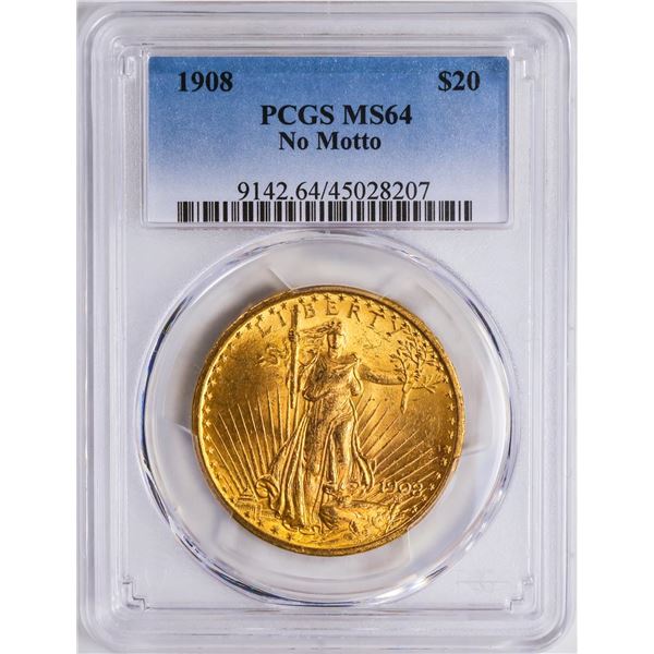 1908 $20 St. Gaudens Double Eagle Gold Coin PCGS MS64