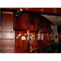 ELABORATE EXOTIC BACK BAR WITH LIGHTING AND MIRRORS, 4-DOOR PERLICK COOLER WITH 6 BEER TAPS