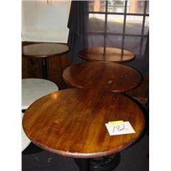 (4) WOODEN BAR TABLES ON METAL PEDESTALS