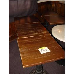 (5) WOODEN BAR TABLES ON METAL PEDESTALS
