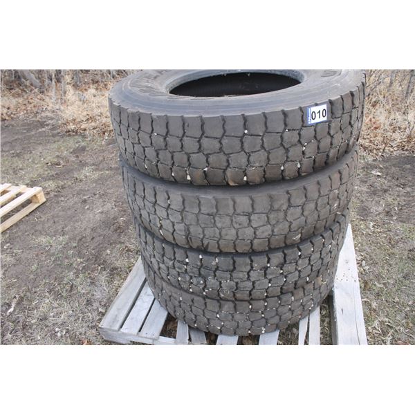 4- 11R22.5 Rear Tires Goodyear, 50% Tread Left