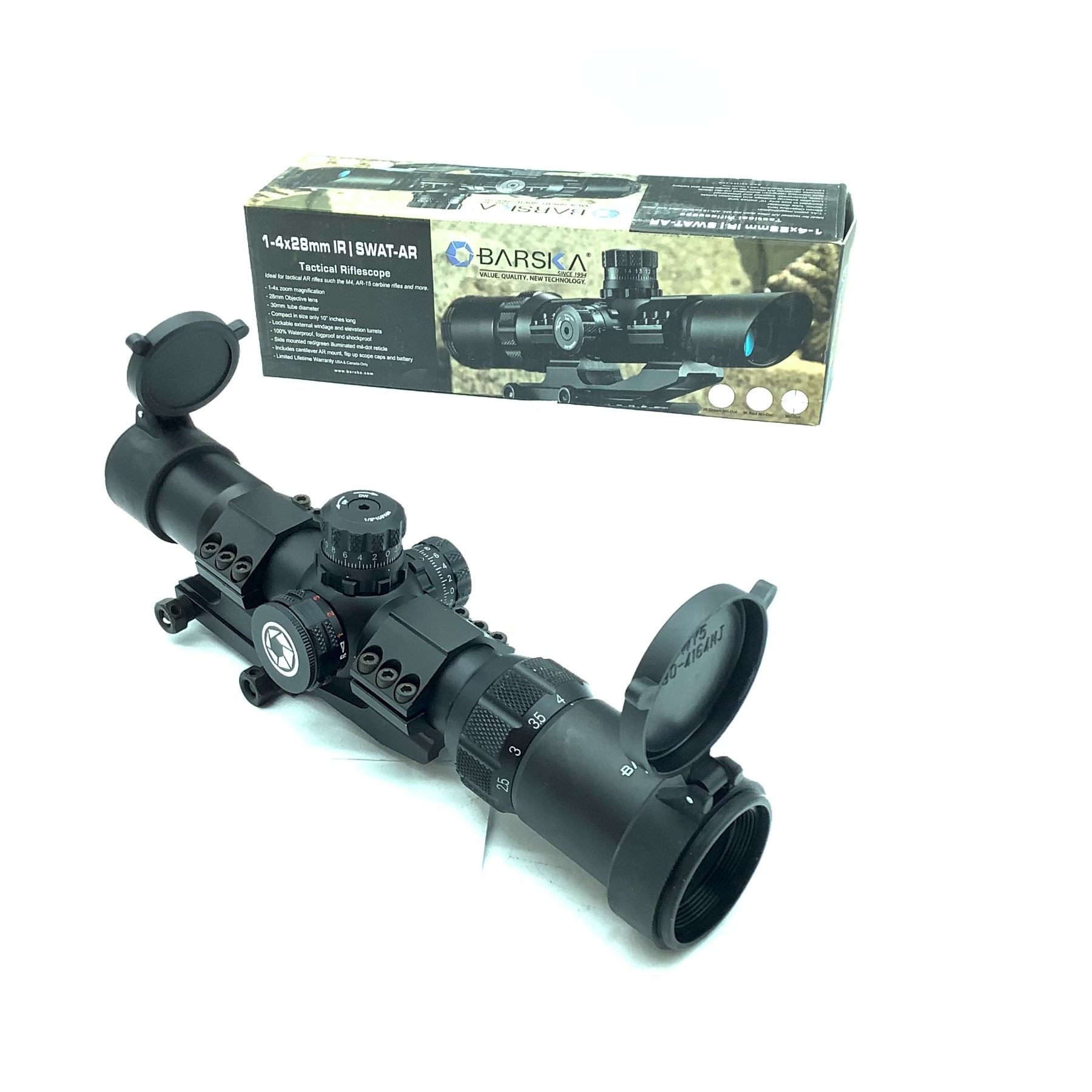 Barska Swat-AR 1 - 4X 28 mm IR Tactical Riflescope with IR Mil Dot Reticle