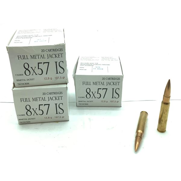 Techrim 8 X 57 IS 198 Grain FMJ Ammunition, 60 Rounds