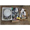 Image 1 : 3- Boxes of misc., trailer connector, belt lacing, funnel, elec. breakers and misc.