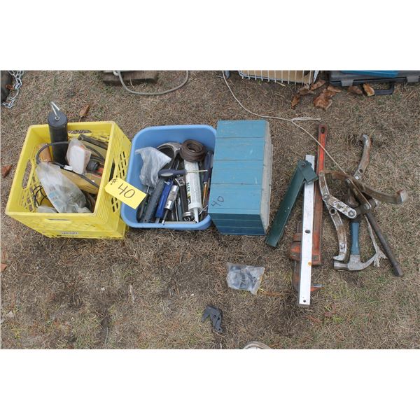 Skilsaw, gear puller, pipe wrench, hammers and cabinet with controls