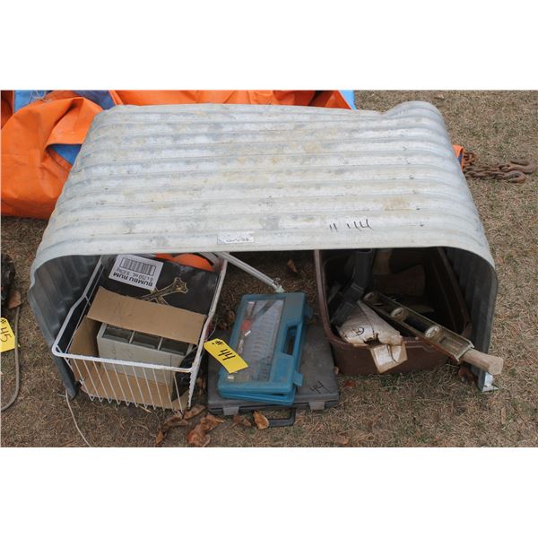 Window well, asst. Tools, cabinet c/w misc. and welding rods