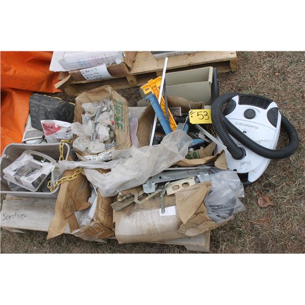 Pallet of door knobs, door hardware and vacuum cleaner