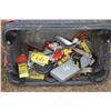 Image 1 : Plastic tote c/w misc., drill bits, hinges, castor wheel