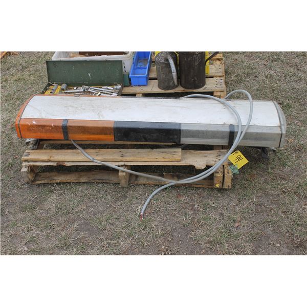 Cab towing light, oil cans, misc. sockets, crate of funnels and misc. tools