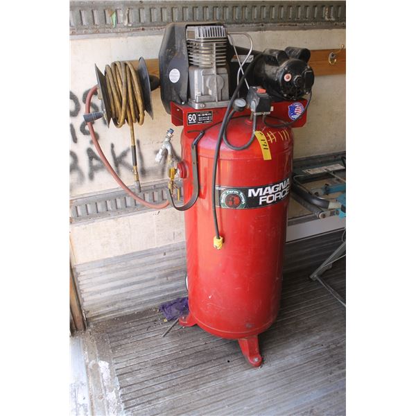 MagnaForce 60-gal air compressor c/w hose and reel (working)