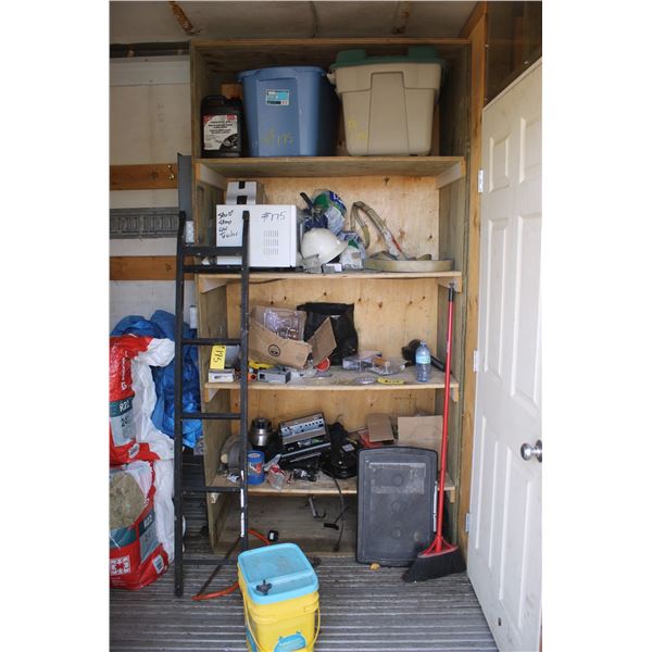 Steel hanging ladder and contents on shelf