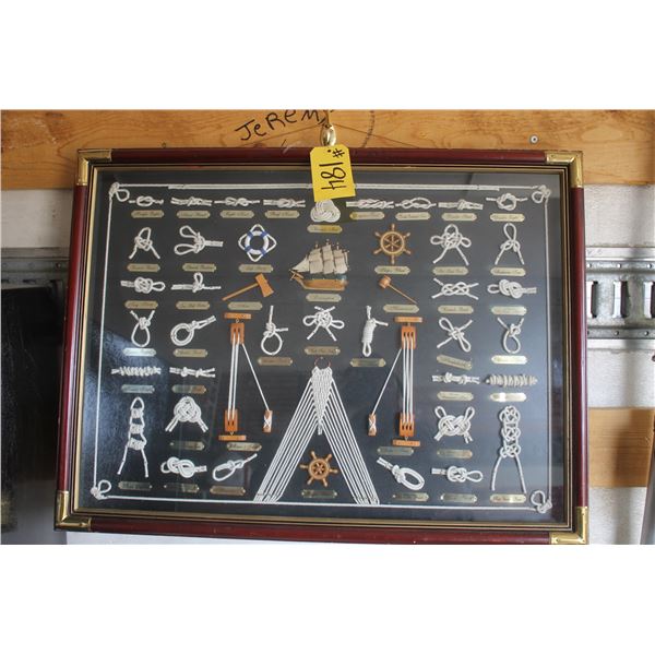 Framed display of different rope knots