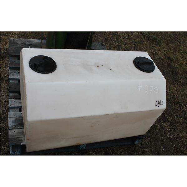 Approx. 35-gal plastic tank c/w valve, clean