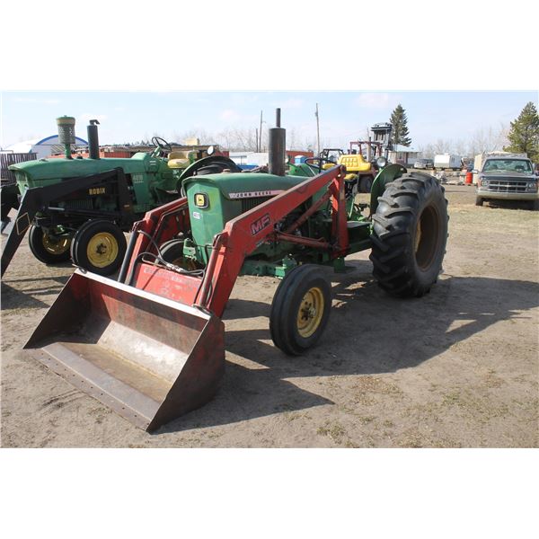 JD 2130, diesel tractor c/w MF loader, good 18.4x30's, dual hyds., showing 3717 hrs, #131073L