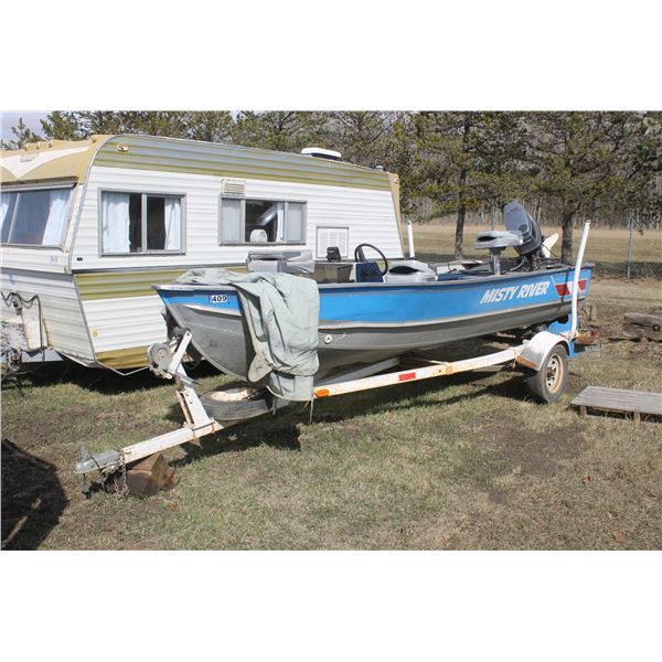 Misty river 16' alum. fishing boat c/w Pro LD Yamaha 50 hp, trailer #SK400985770, fish finder, 2- ta