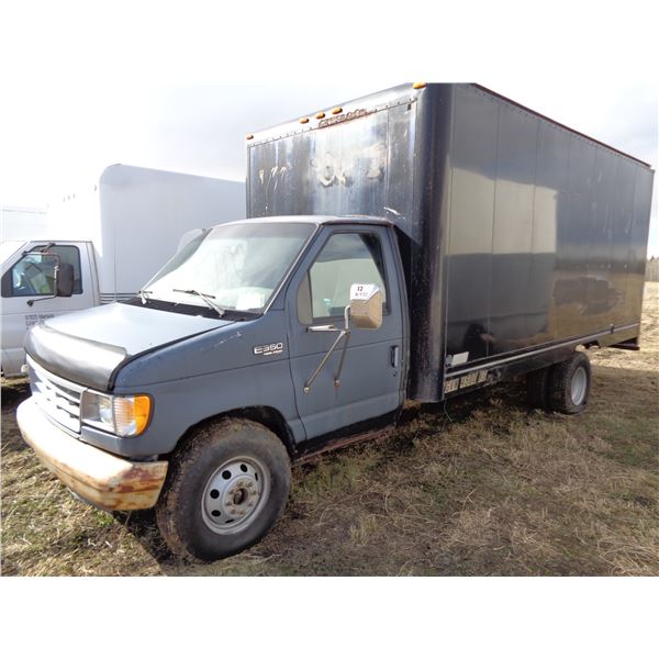 1995 Black E350, power stroke diesel, 16' van body, roll-up doors, Km- not visible, not running, SN.