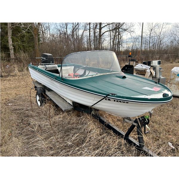 BOAT 60 hp c/w (Evinrude motor SN.C94327) on trailer 14', SN. Not visible (PH Terry (780) 907-4064)