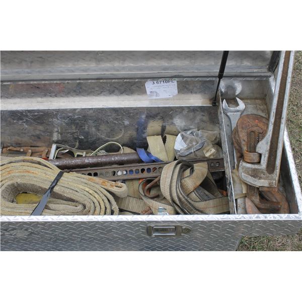 Aluminum tool box full of assorted tools