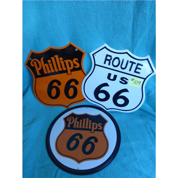 3- 11" x 11" Phillips/Route 66 signs, various colors and shape