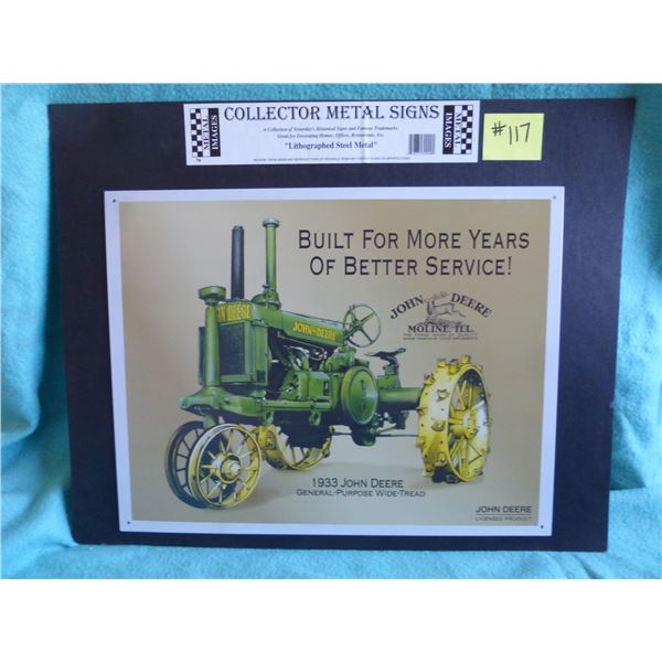 16" x 12" JD general purpose 1933 sign