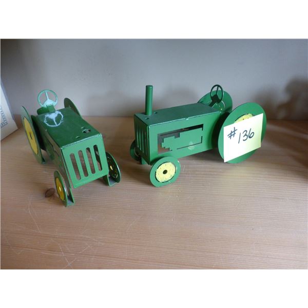 2- Metal art "John Deere" tractors