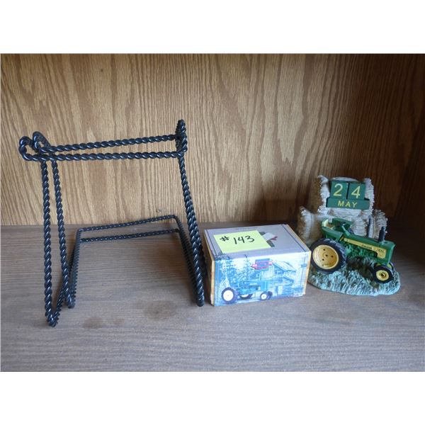 50th anniversary special edition 1/64 scale JD Model A with farmer, JD adjustable block calendar & 2