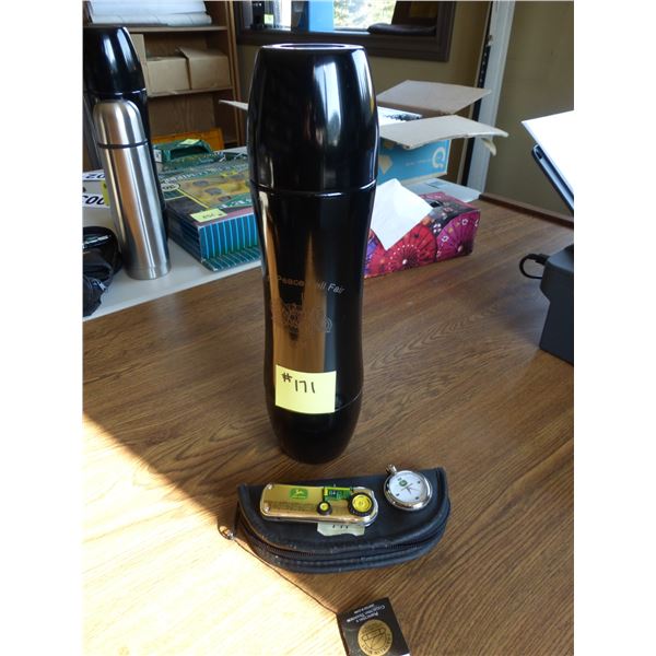 JD pocket watch, knife and thermos