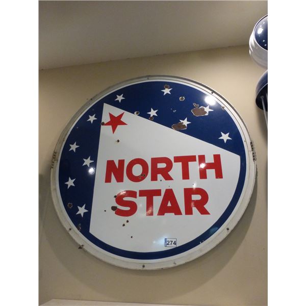 Original 5' North Star porcelain sign, double sided c/w ring