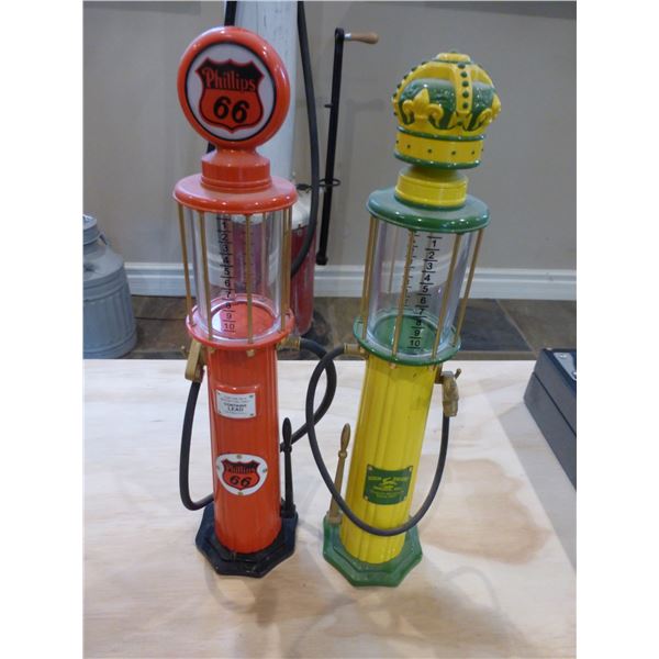 12" JD visible gas pump and 12" Phillips 66 visible gas pump