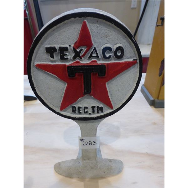 9 1/2" Texaco, cast iron door stop