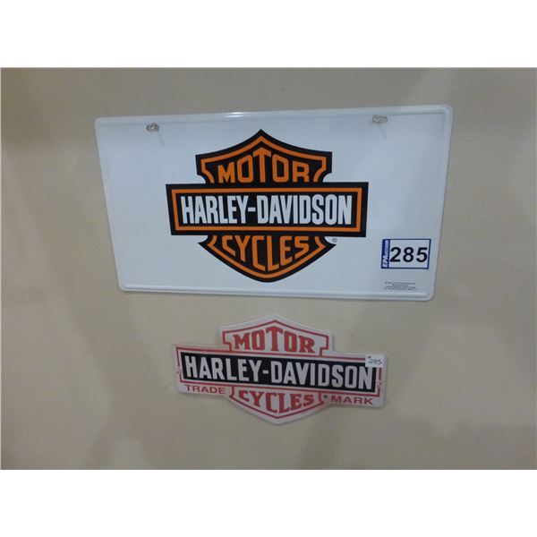 12" x 22" Harley Davidson sign & 16" x 9 1/2" HD bar & sheild