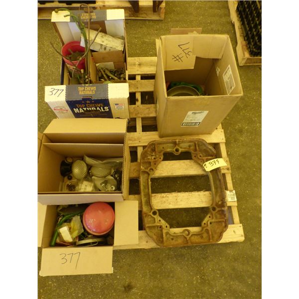 Assort. JD tractor parts, clevises, gas pump base