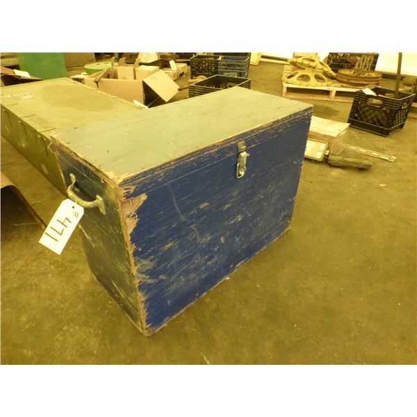 Blue job box, approx. 24"x12"x 18" c/w qty of floor registers, various sizes
