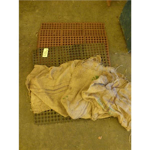 Rubber floor mats and burlap bags