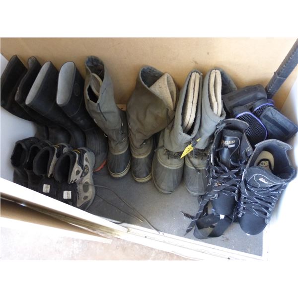 Qty of gloves, boots-sizes 9, 10 & 11 and skates- size 10