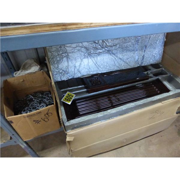 Qty of chain & wolf steel fireplace flash surround, case/ceramic (still in the box)