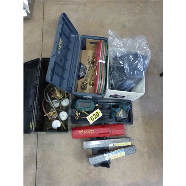 Brand new welding helmet, Oxy/Ace regulators hose kit and misc. welding supplies