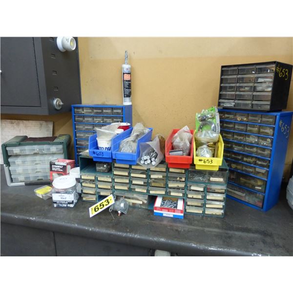 Storage bins c/w qty of fasteners, etc.