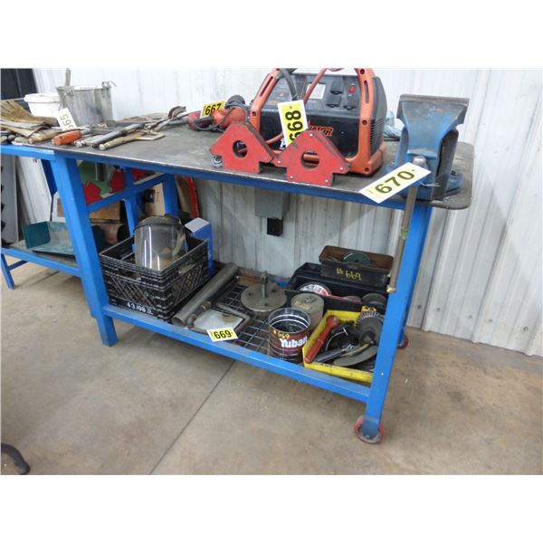 Welding table on wheels c/w vise