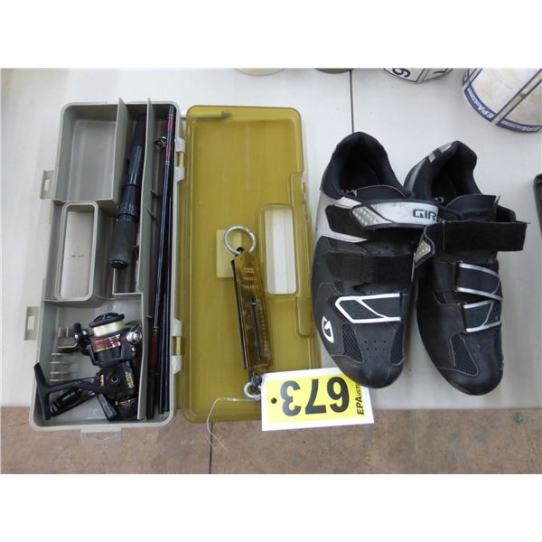 Daiwa compact fishing rod & reel, cycling shoes-size 8 3/4