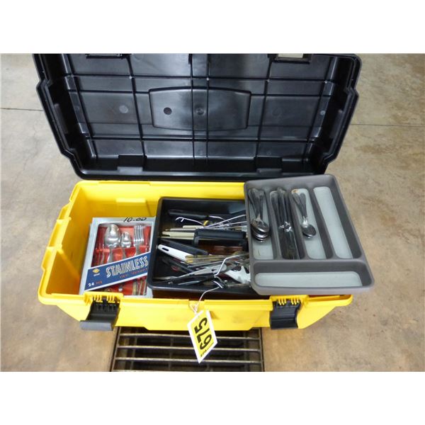 Tool box c/w dishes and silverware