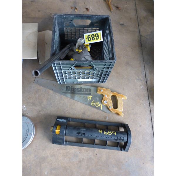 3- Water sprinklers, JD flag and hand saw