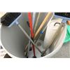 Image 2 : Barrel of brooms & 2- sledge hammers