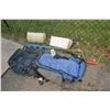 Image 1 : 2- Backpacks, ice auger & 2- plastic bins