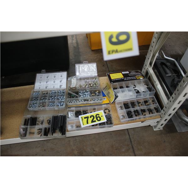 6- Containers of grease nipples, set screws, clips etc. (all new)