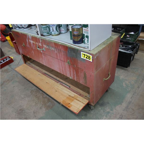 Rolling cart, approx. 60" x 20" c/w 3- compartments