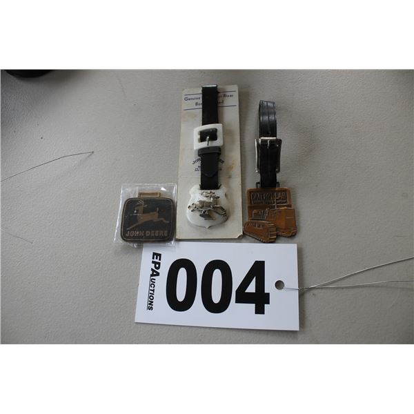 JD fob with pearl shield & leather strap, cat fob with leather strap, JD fob