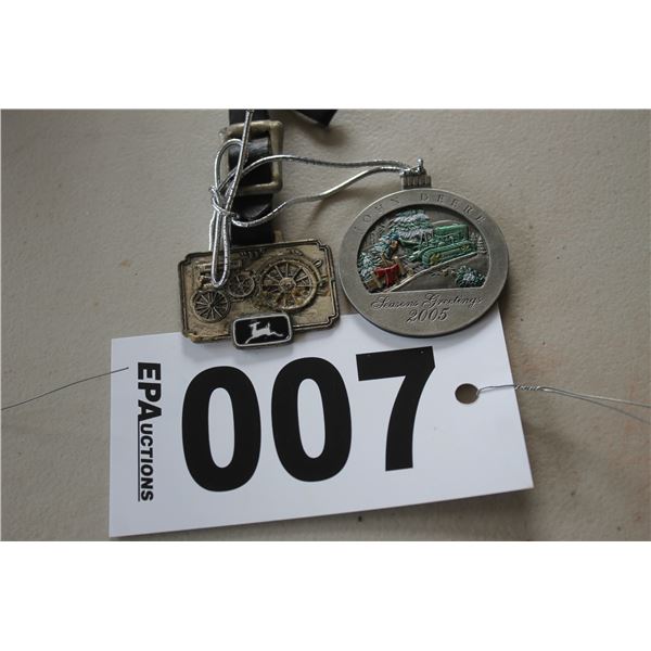 JD fob with leather strap and JD Christmas ornament