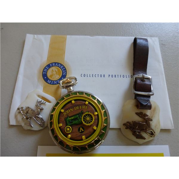 JD Model 'A' pocket watch, JD "Mother of Pearl" fob with leather strap & JD "Mother of Pearl" fob wi
